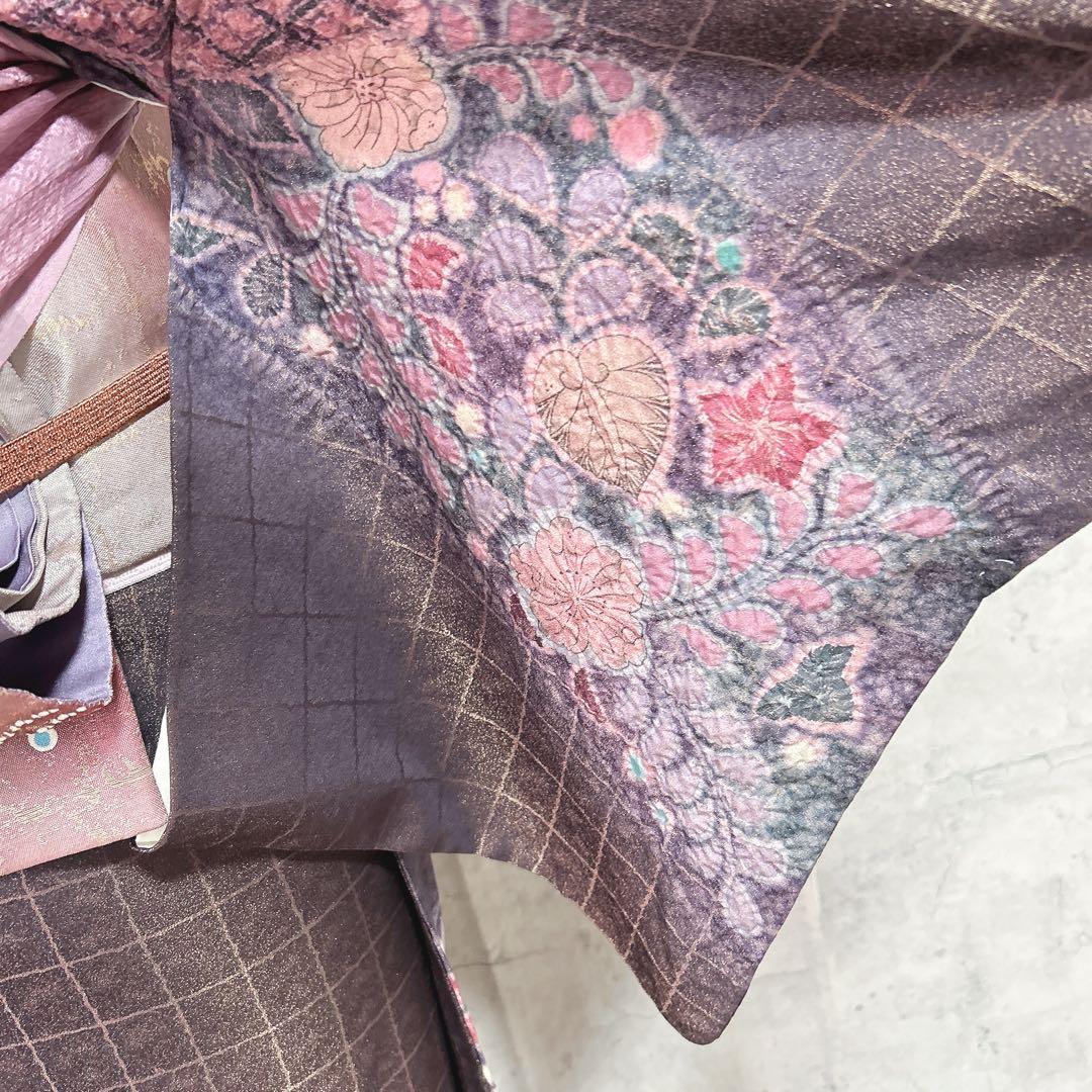 訪問着フルセット　辻ヶ花　着物　正絹　銀通し　豪華　華やか　紫　しぼり