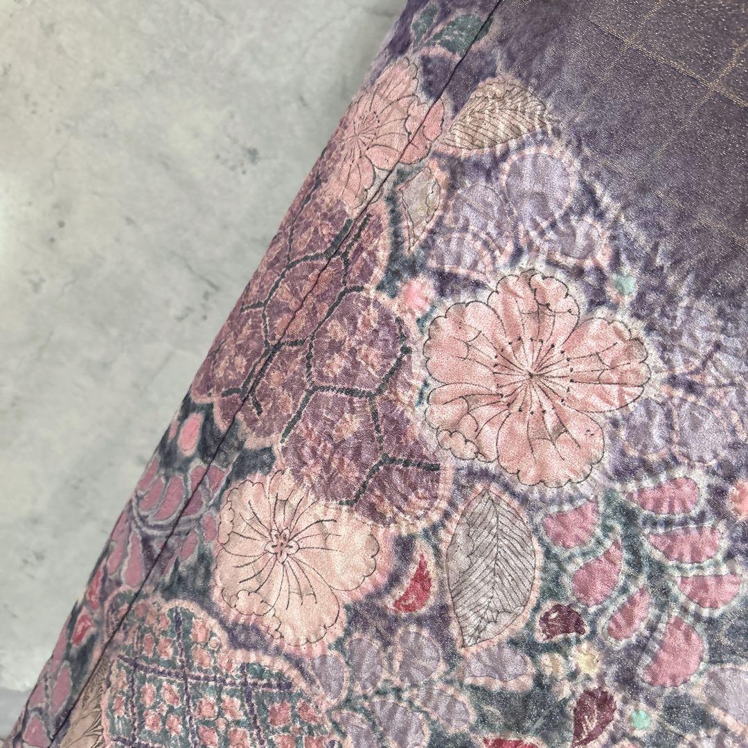 訪問着フルセット　辻ヶ花　着物　正絹　銀通し　豪華　華やか　紫　しぼり