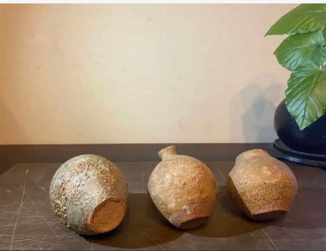 アンティーク　美品ブルナイ　小花器　極小唐木台座　３種・３点セット レア