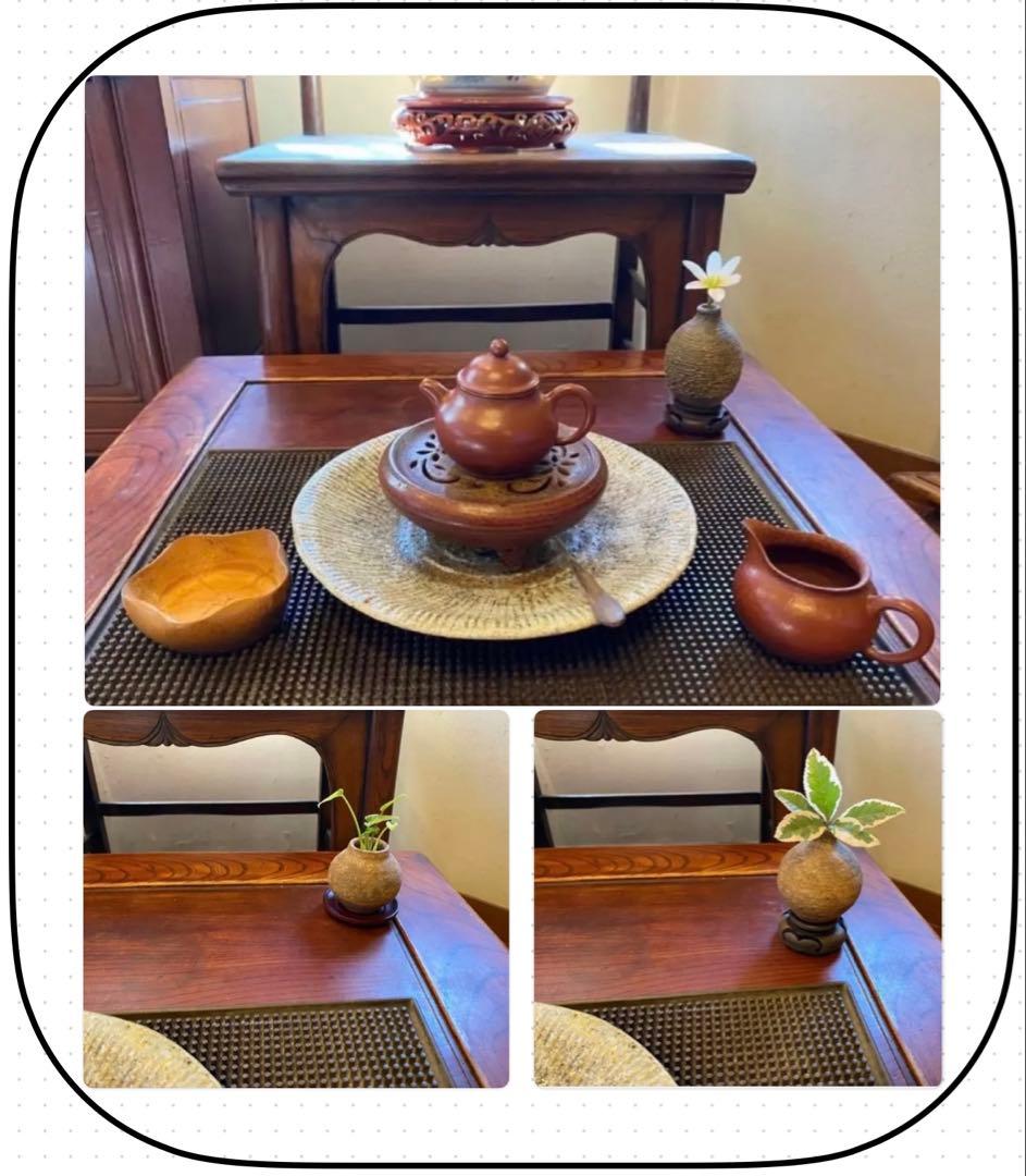 アンティーク　美品ブルナイ　小花器　極小唐木台座　３種・３点セット レア