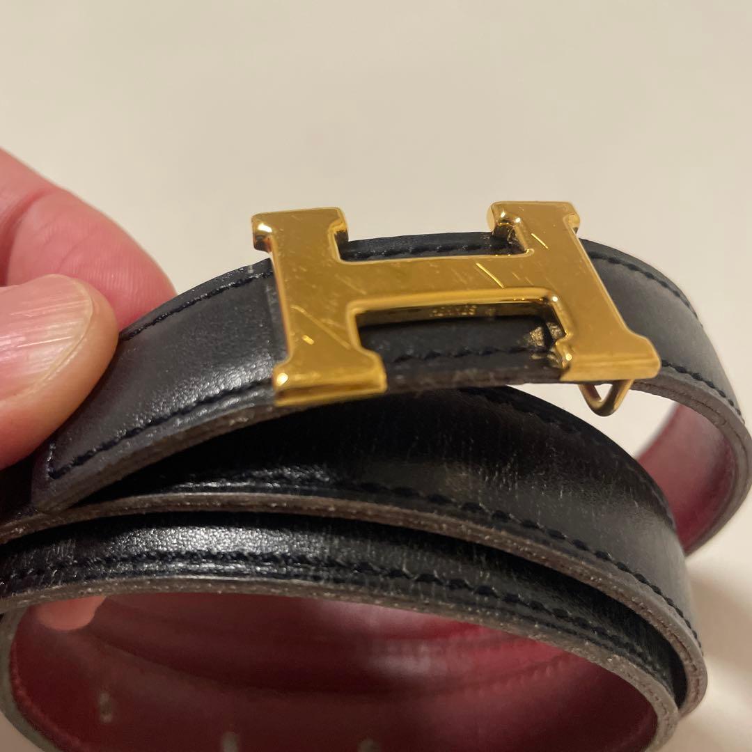 エルメス　H型バックル 黒レザーベルト