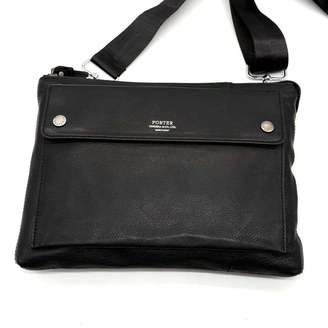 【極美品】ポーター ランブラー ショルダーバッグ レザー 斜め掛け ブラック