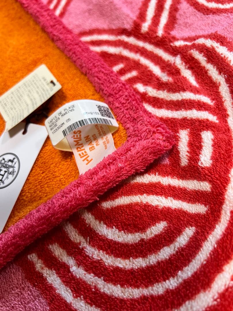 【新品】HERMESエルメス　ビーチタオル ラグ　マット ピンク　結