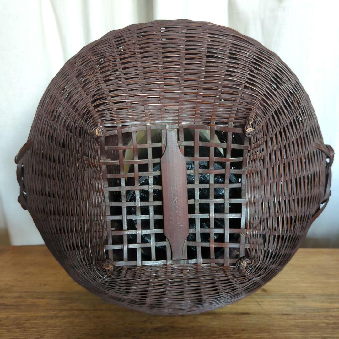 【民藝】虎竹花篭【一竜】在銘【牡丹篭】