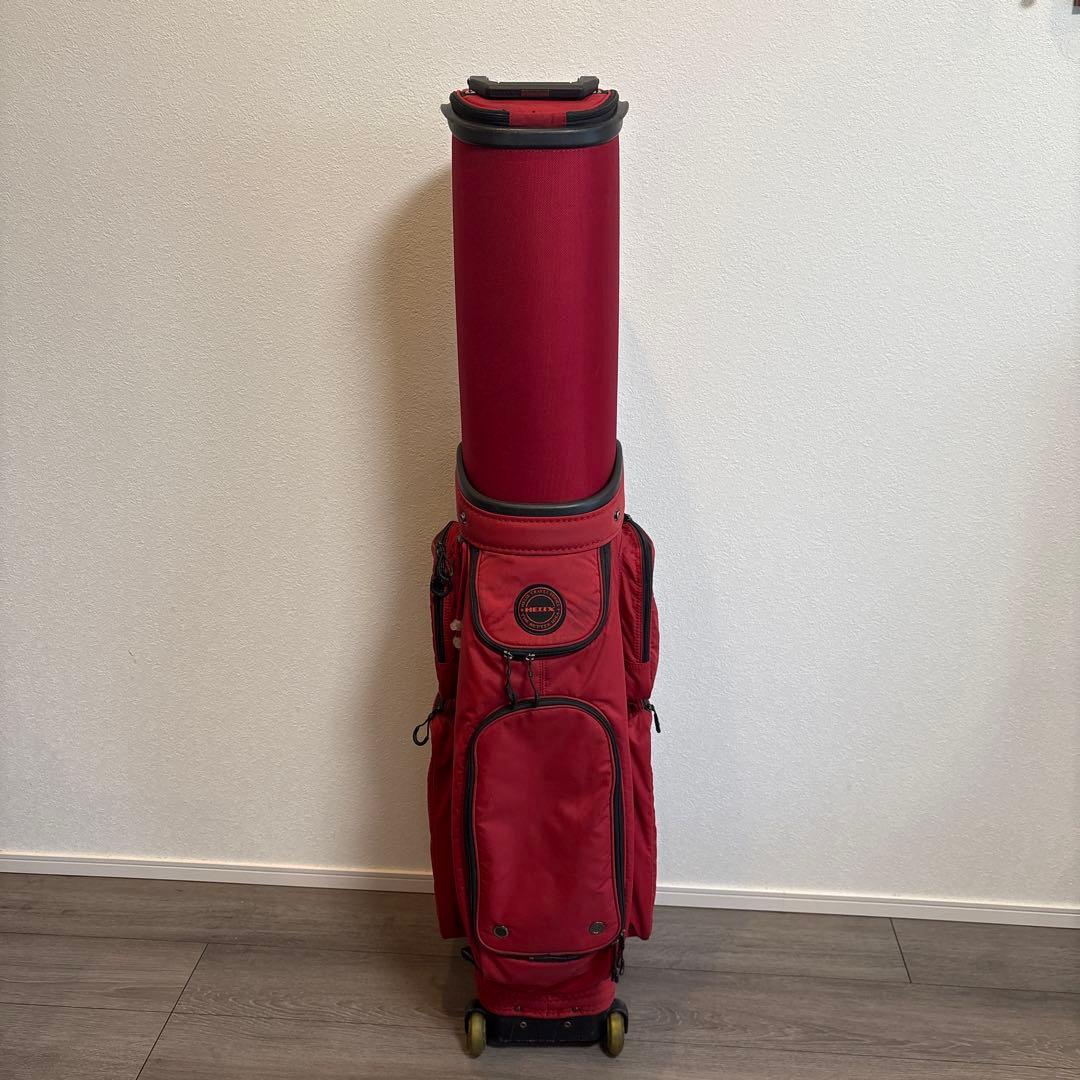 【USED】HELIX キャディバッグ レッド キャスター付き ゴルフバッグ