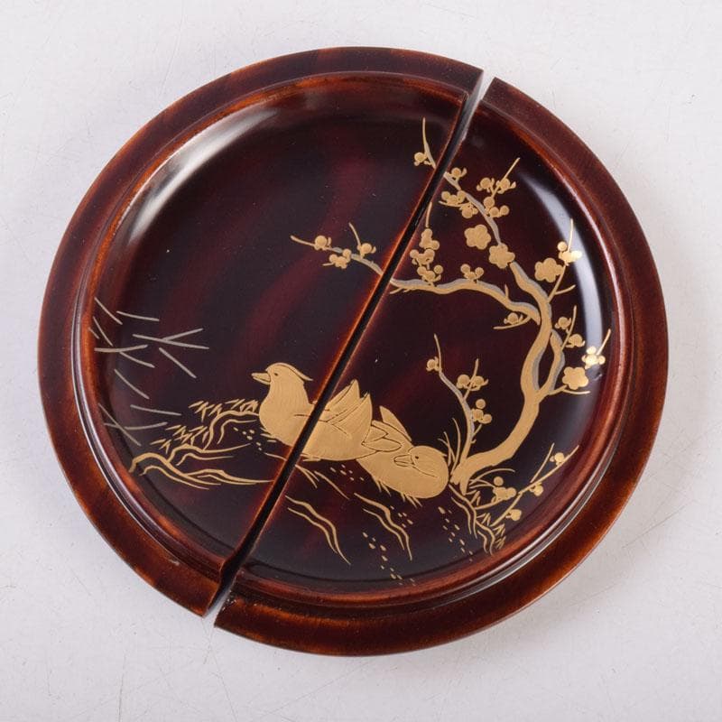 茶道具　加賀蒔絵師　田中宗凌作　早梅に鴛鴦蒔絵　割蓋茶器　共箱　V　8523