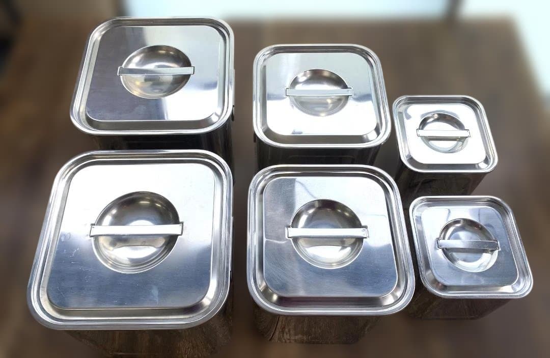 ユキワ 18-8ステンレス 角深型キッチンポット 6個セット 手・目盛・蓋付