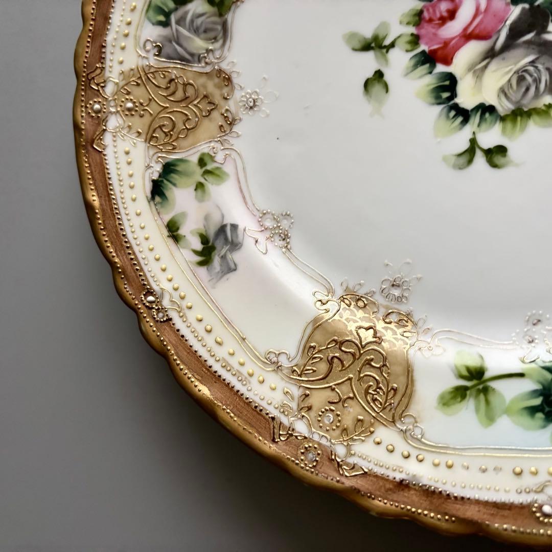 アンティーク　初期オールドノリタケ　金彩＆薔薇　華やかなジュエルプレート⁂稀少品