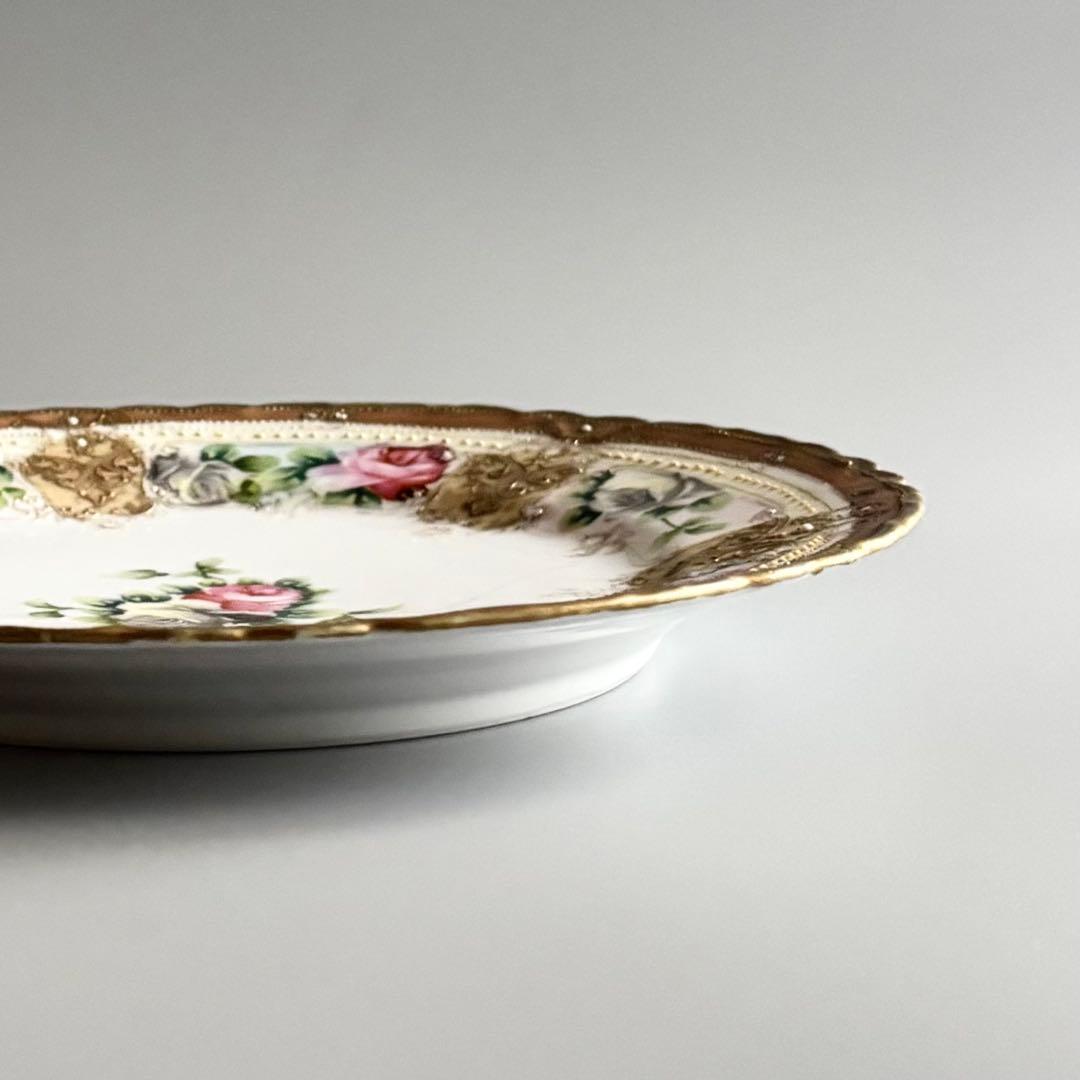 アンティーク　初期オールドノリタケ　金彩＆薔薇　華やかなジュエルプレート⁂稀少品