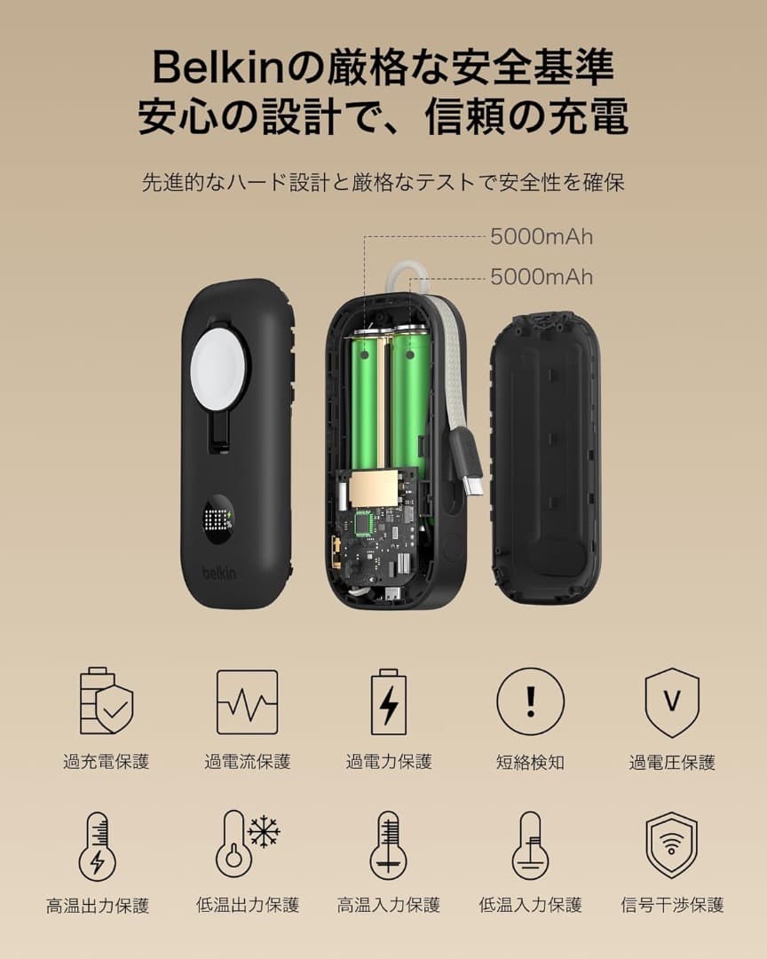新品　ベルキン　BoostCharge 10000mAh 45W ケーブル内蔵