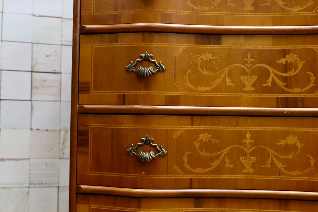 GMIK515○イタリア製 トールチェスト 引出し収納家具 象嵌細工