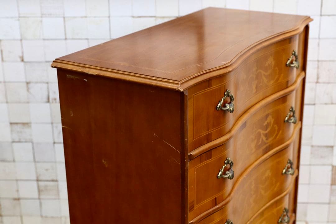 GMIK515○イタリア製 トールチェスト 引出し収納家具 象嵌細工