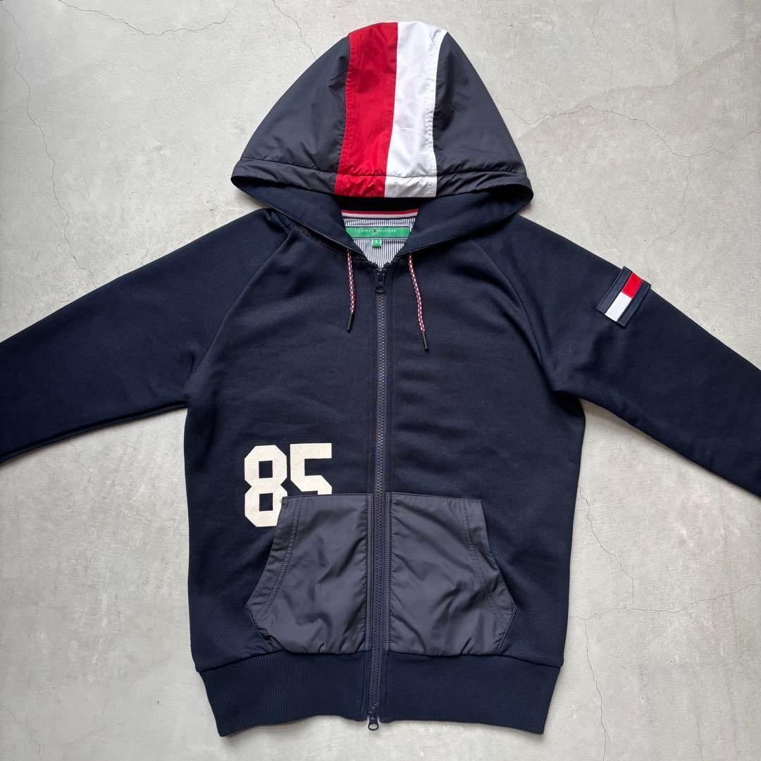 トミーヒルフィガーゴルフ ダブルジップ フード付き パーカー ロゴ S ネイビー