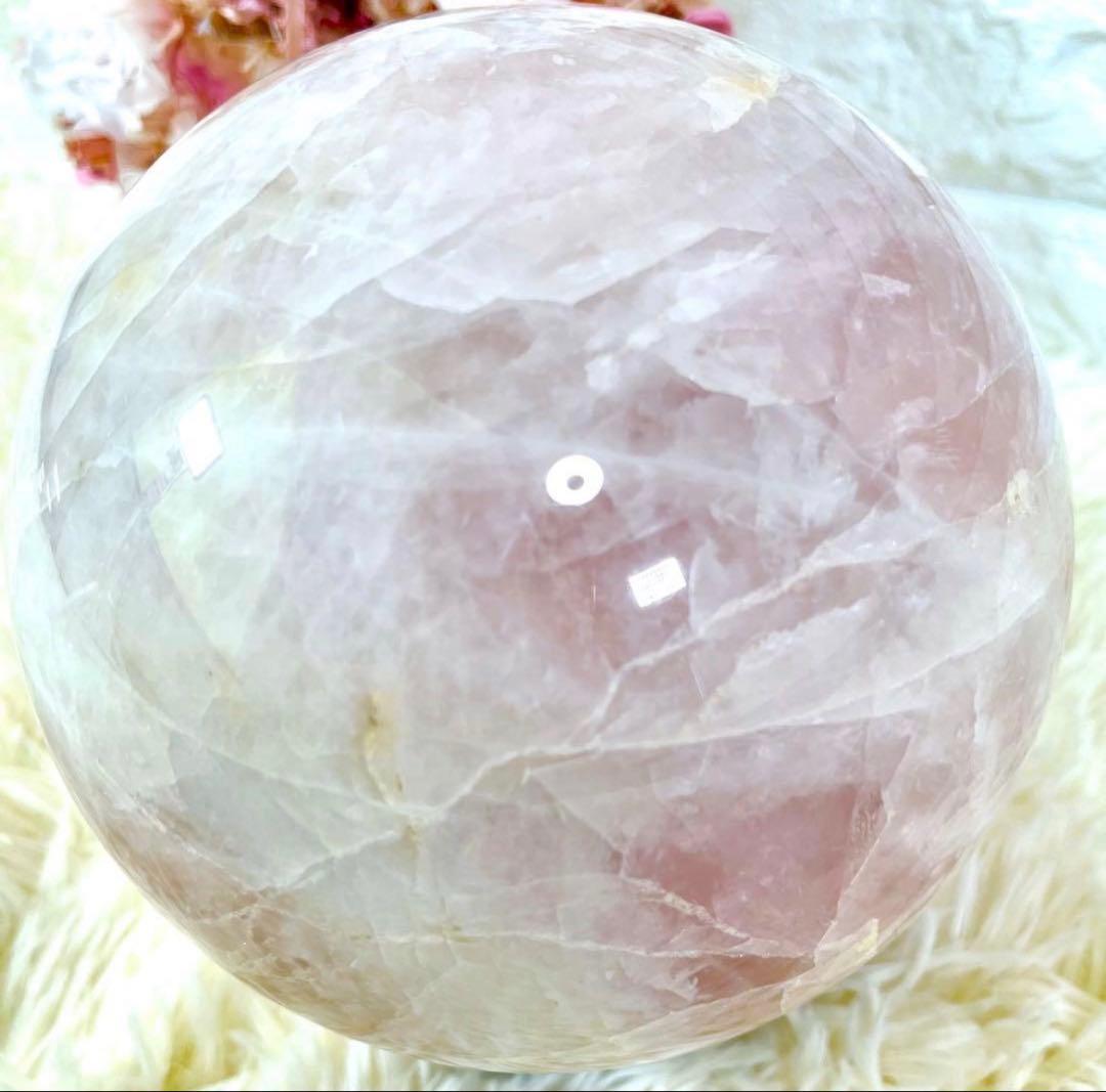 【大玉】ローズクォーツ 球体 6.2kg クラック水晶 スフィア 木製台座付き
