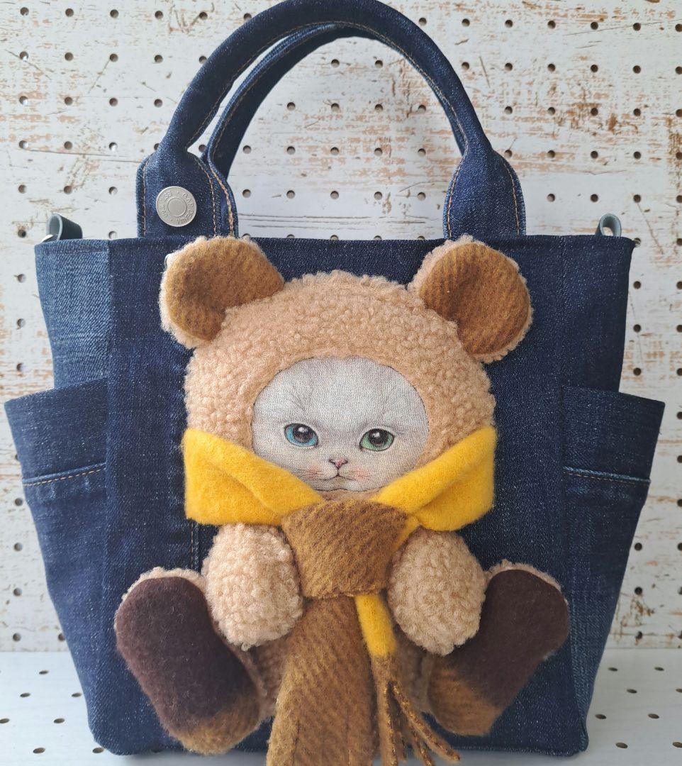 ゆ*ら様 コヤンイサムチョン　オッドアイねこ　デニムリメイクトートバッグ