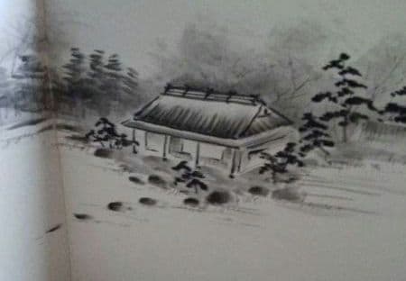 【未使用】お茶稽古　茶会　茶道具 風炉先 肉筆画 夏 水前寺公園 古今伝授の間