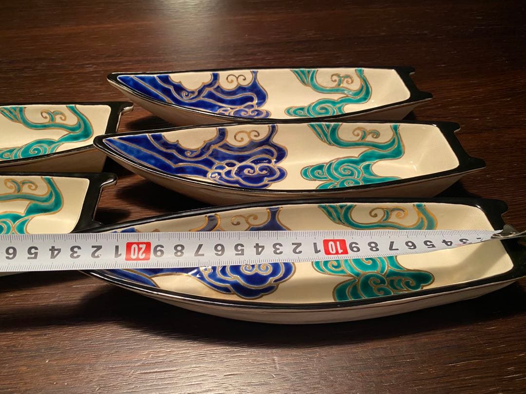 京焼向付　仁清流水舟形向付5客　新品未使用　京焼