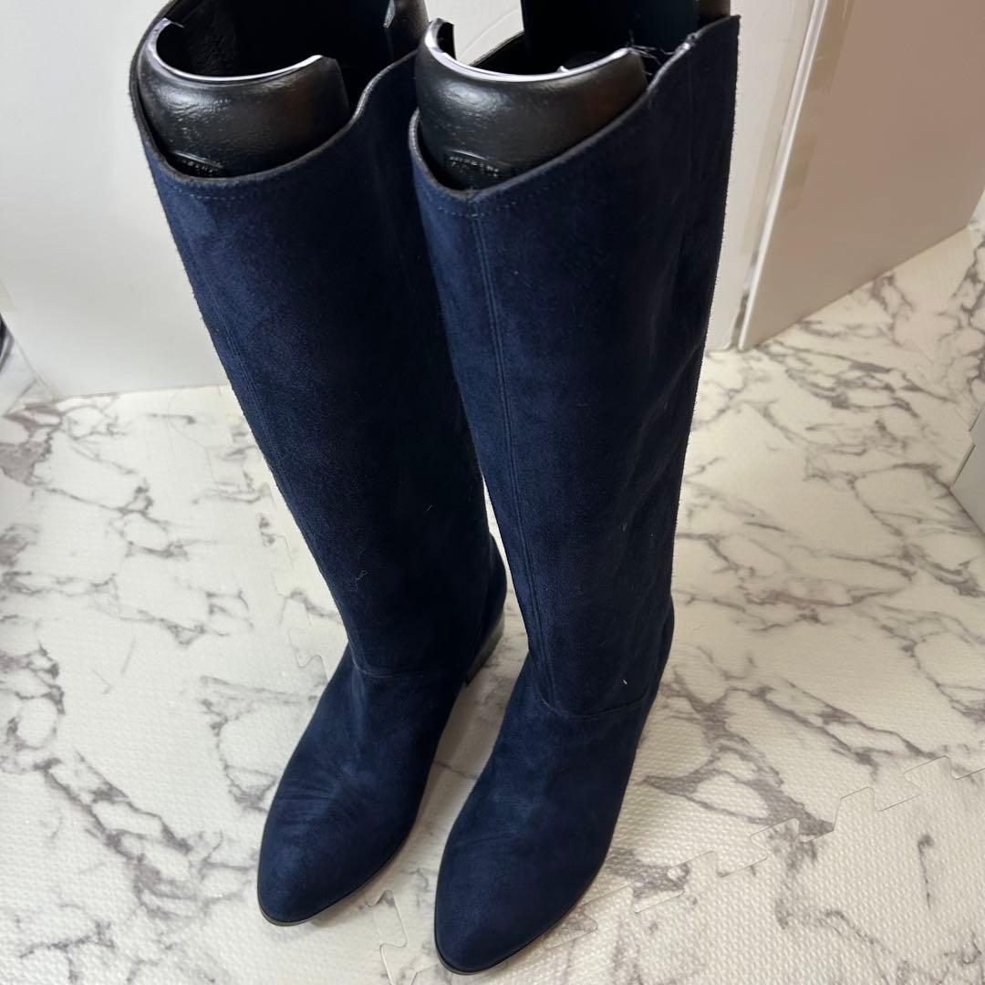 銀座かねまつ ロングブーツ ネイビー スウェード 25.5