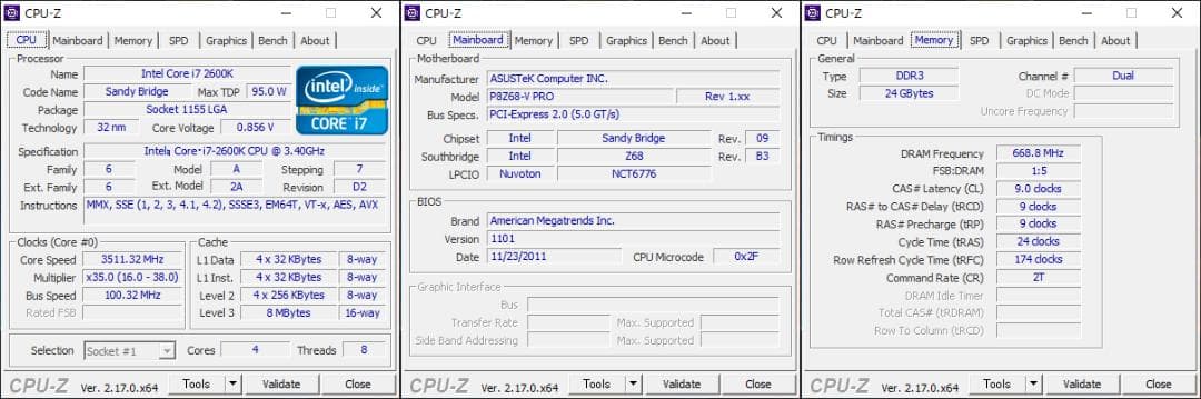 【動作確認済】 P8Z68-V PRO+i7-2600K+メモリ24GB セット