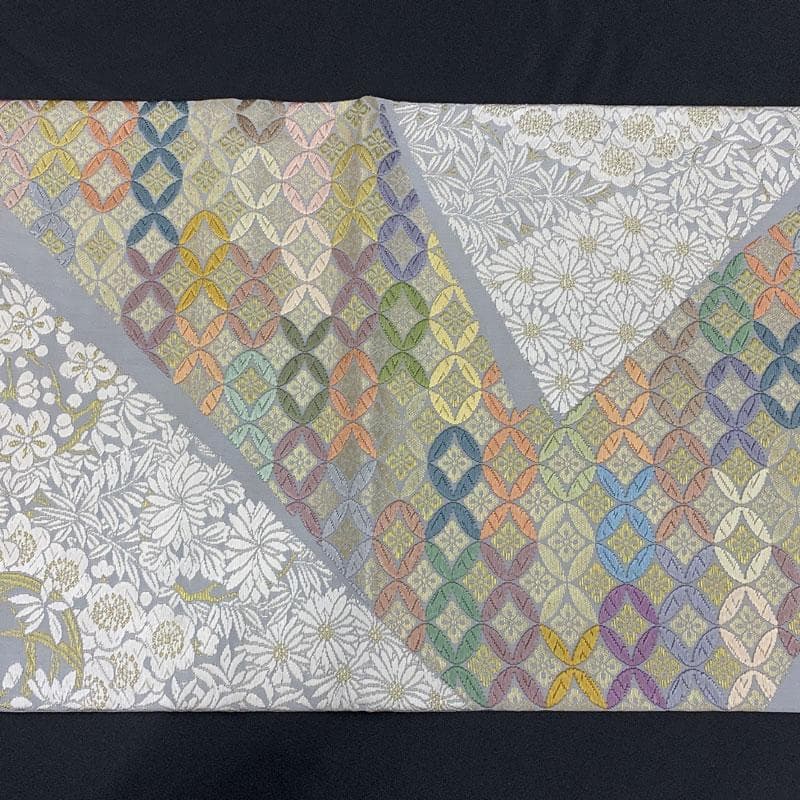 411my64◇唐織 花菱七宝に花尽くし 竹梅 菊 金糸 袋帯◇美品