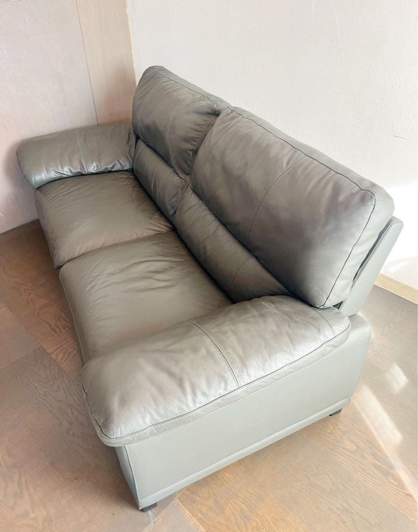 『ニトリ』美品レザー 3Pソファ グレー　新品クリナー付き　※直接取引限定