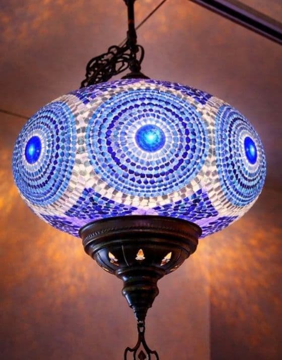 Oryu　トルコランプ 吊り下げ ブルー青　ガラスビーズ 引掛シーリング