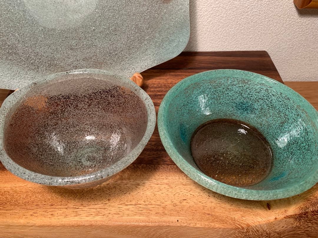 稲嶺盛吉 宙吹きガラス ボウル プレート 3点セット 琉球ガラス 現代の名工