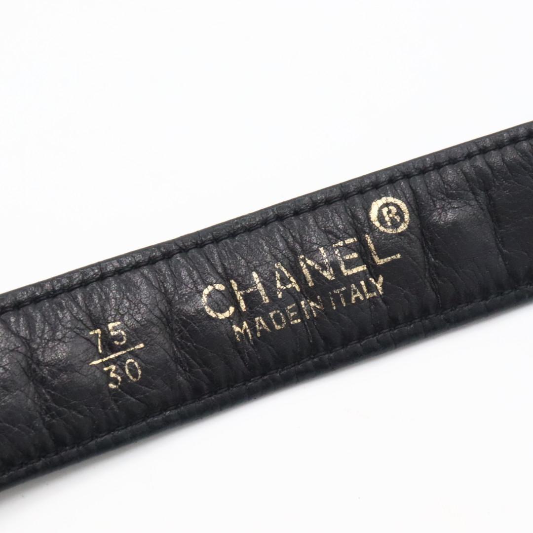美品　シャネル　ゴールド　レザー　チェーンベルト　ブラック 75/30