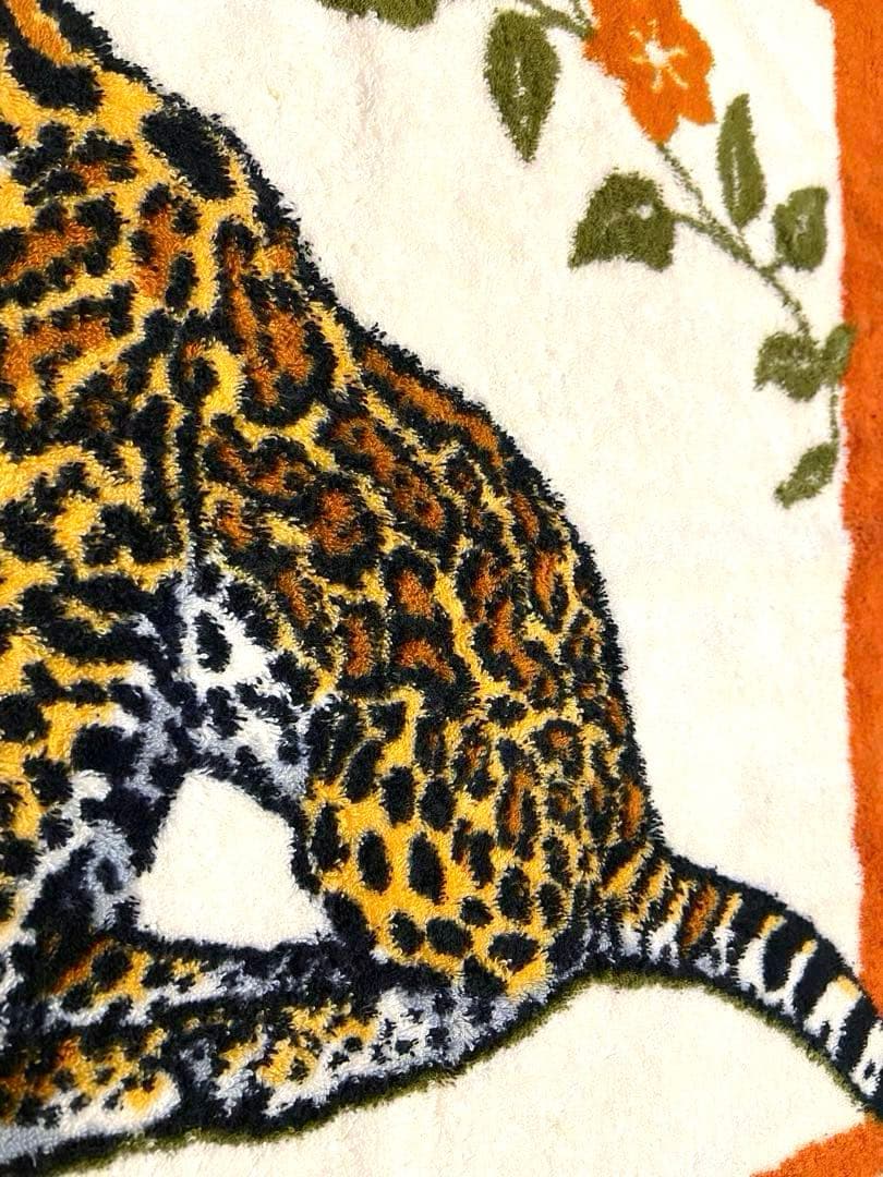 美品 エルメス ビーチタオル ラグ 玄関マット タイガー 虎 花柄 ブラウン