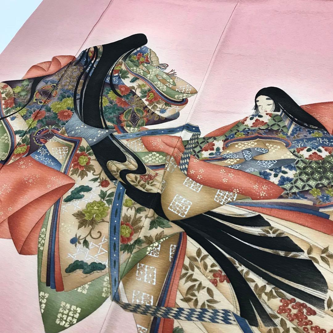 付下げ 京友禅伝統工芸士 樽本伊勢蔵 十二単の女性 積紅色 KK-1835