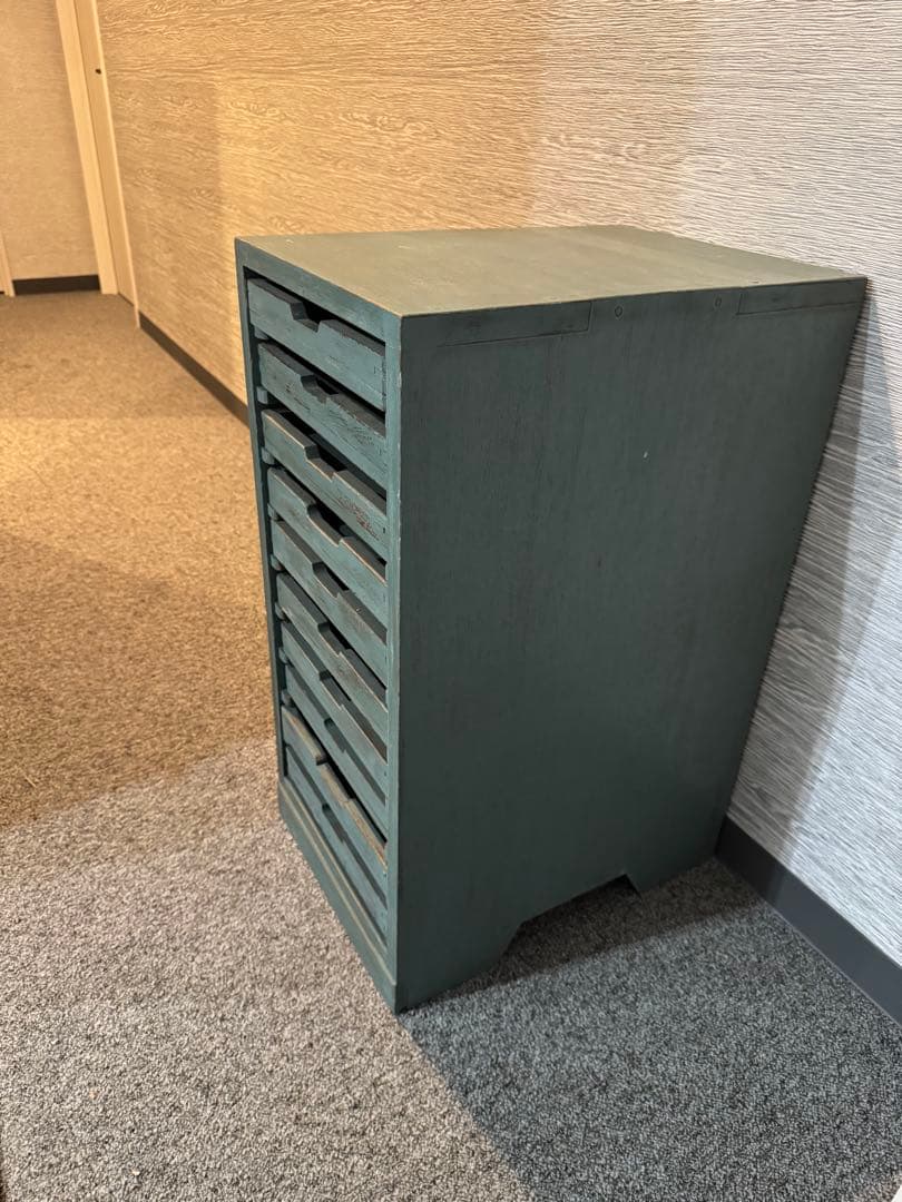 ビンテージ グリーン収納ボックス 木製10段引き出し レターケース 工具棚
