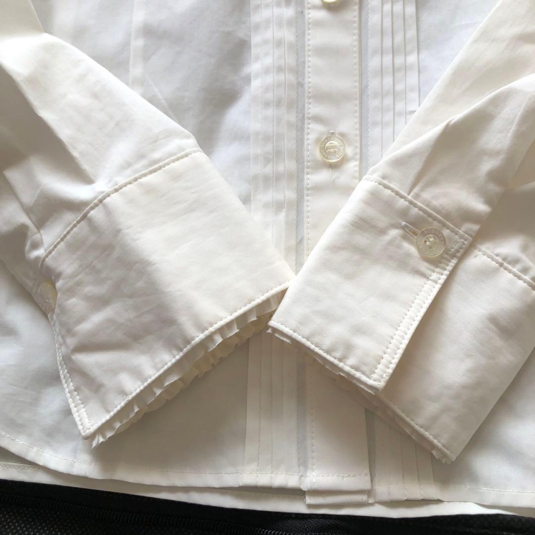 美品✨バーバリー【36】ピンタックフリルブラウス　シャツ　ホース刺繍　綿100%