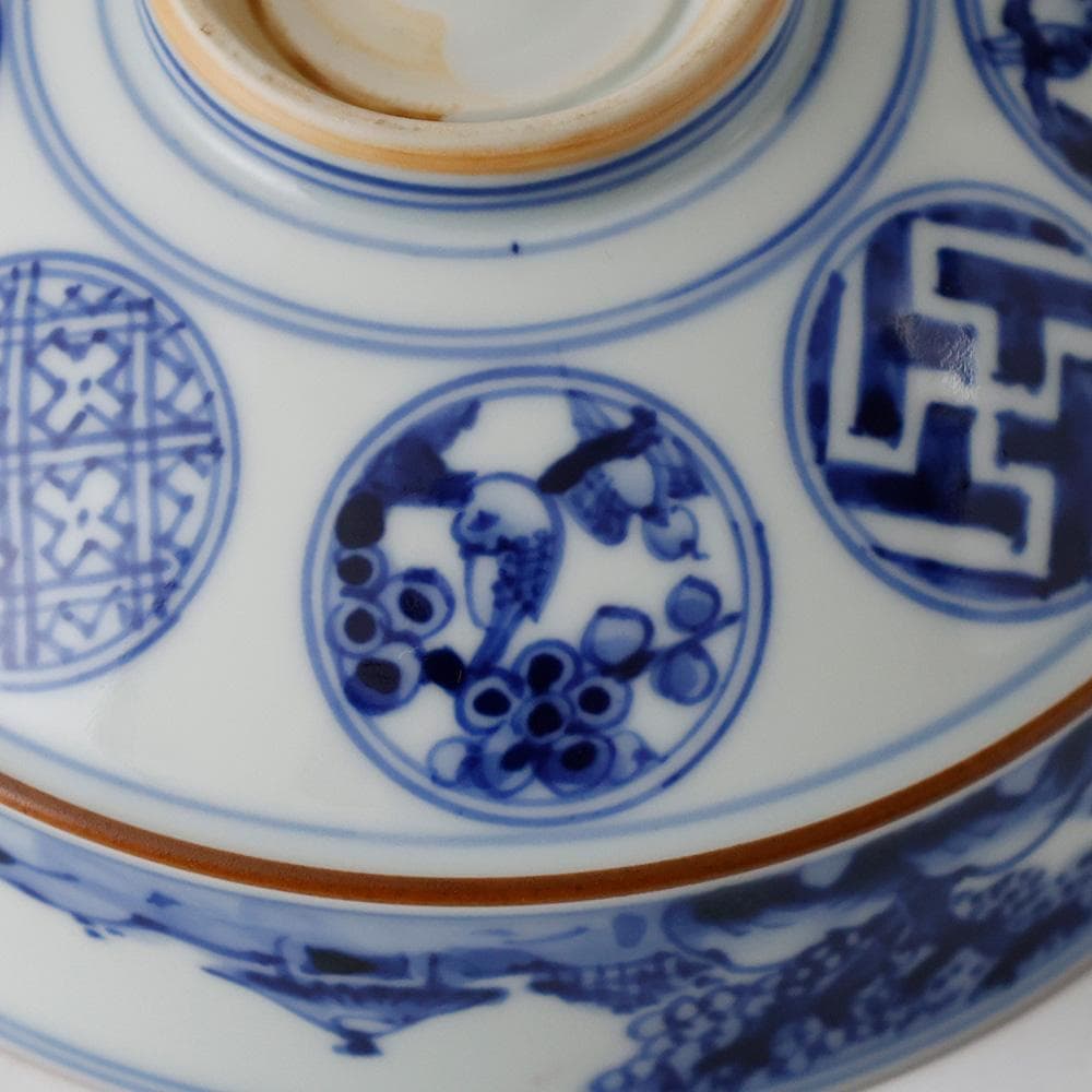 京焼 平安景雲 手塚景雲 染付丸文山水 平茶碗 共箱 黄布 茶道具 本物保証