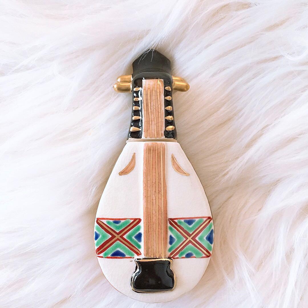 茶道具　香合　琵琶 京焼清水焼　色絵　橋本城岳造