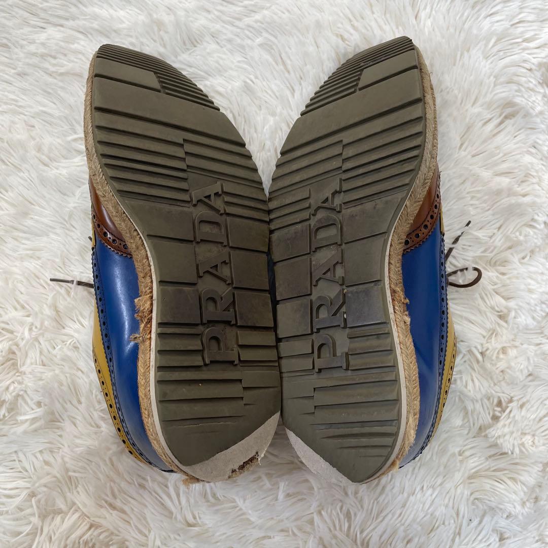 美品 プラダ エスパドリーユ ウイングチップ ドレスシューズ 6 1/2