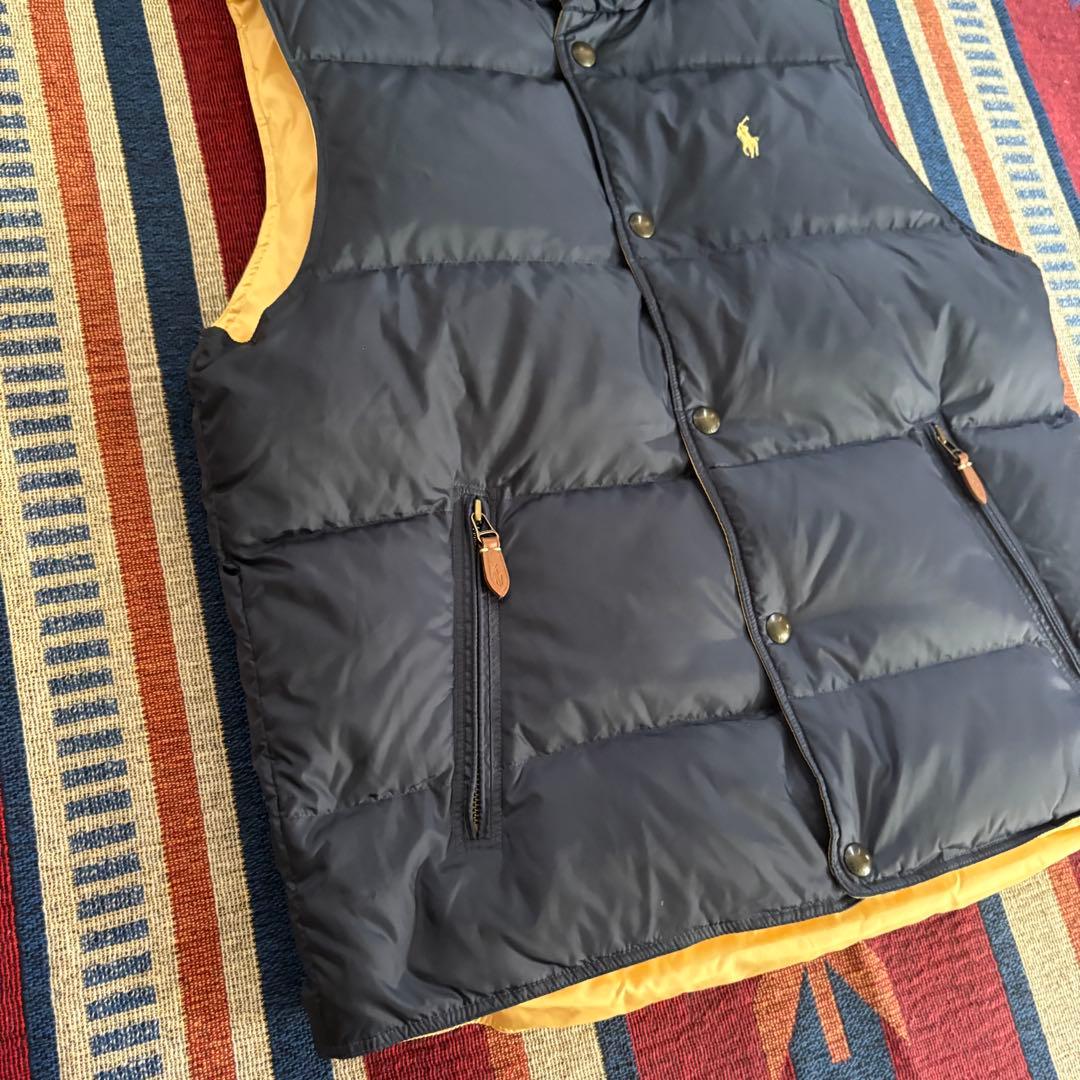ポロラルフローレン リバーシブルダウンベスト ネイビー×イエロー Lサイズ