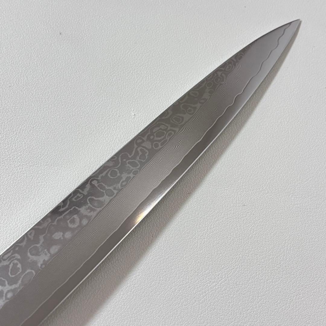 240mm 柳刃包丁 墨流しダマスカス黒檀 本 牛八角柄　刺身包丁 和包丁+