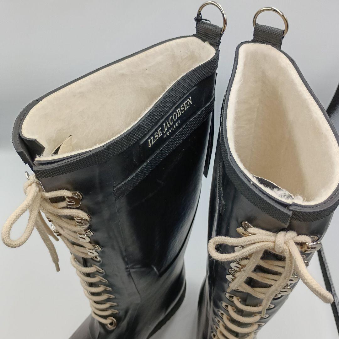 ILSE JACOBSEN レインブーツ レースアップ ブラック ２４cm