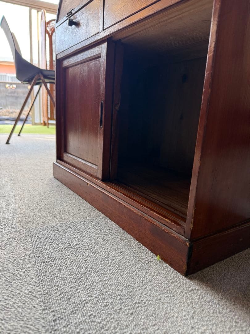 アンティーク 戦前 昭和初期 無垢木製 ライティングビューロー 折畳書斎机