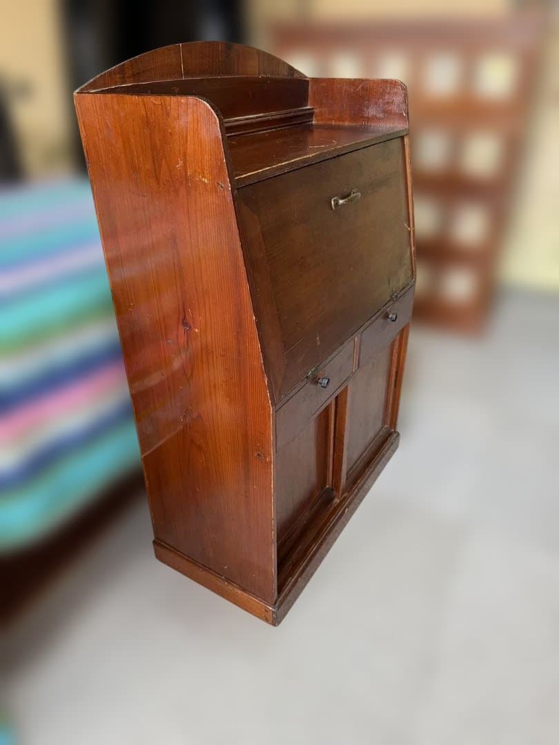 アンティーク 戦前 昭和初期 無垢木製 ライティングビューロー 折畳書斎机