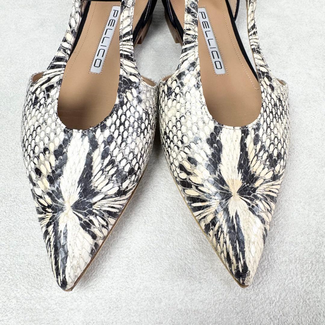 【極良品】ペリーコ　パイソン柄オープンパンプス　サンダル　ポインテッドストラップ