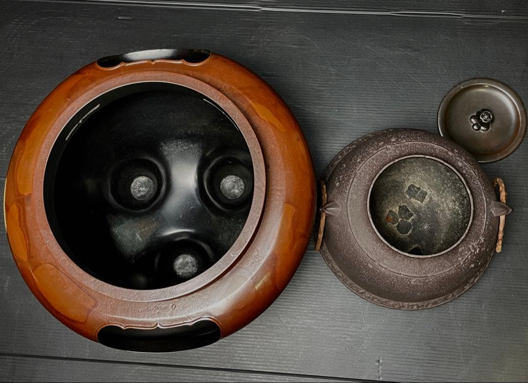 『祖』 利休好 唐銅 切合朝鮮風炉 真形釜添 畠春斎 一ノ瀬宗辰 共箱 （F⑩）