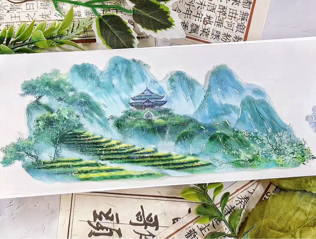 【8752】海外　マステ　3/5/巻売り　貝殻光カッティング　風景