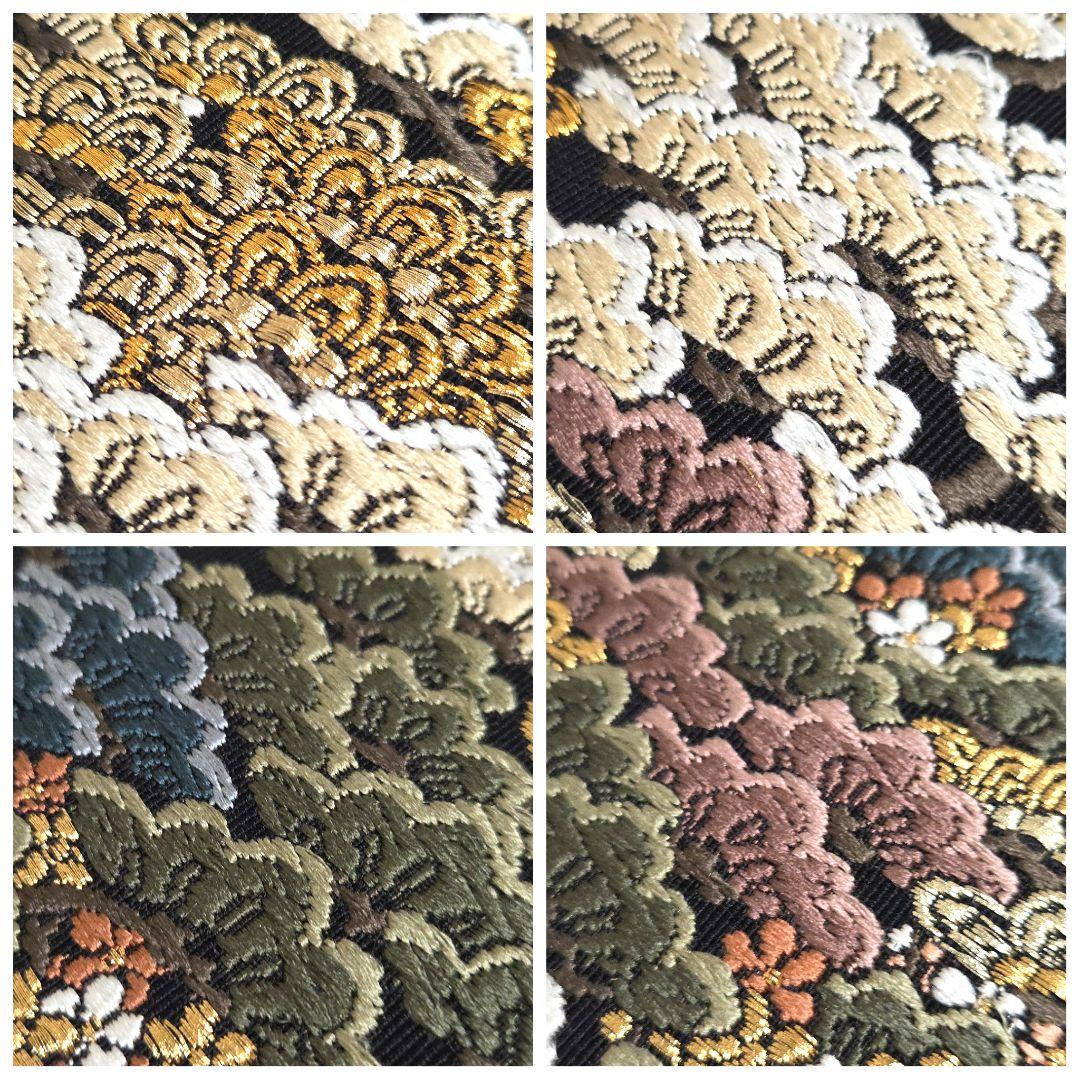 A5◆着物くつろぎ 唐織 松づくし文 金糸 黒 六通 正絹 フォーマルな袋帯