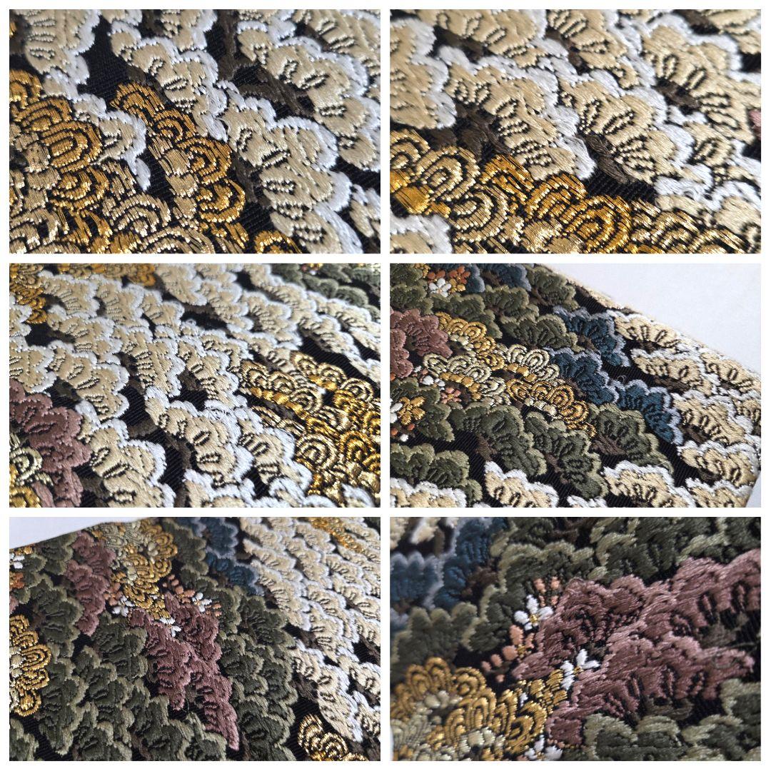 A5◆着物くつろぎ 唐織 松づくし文 金糸 黒 六通 正絹 フォーマルな袋帯