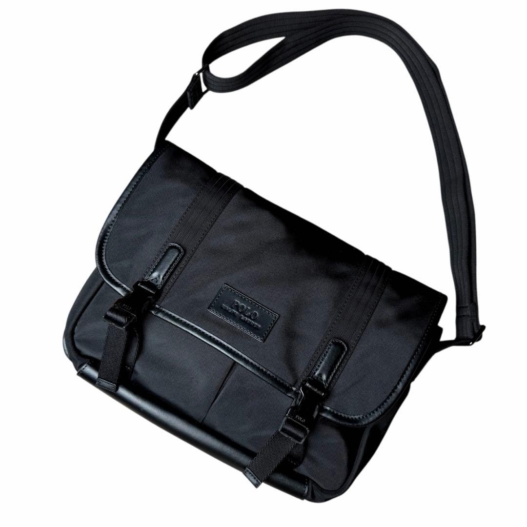 美品✨ポロ ラルフローレン メッセンジャーバッグ ショルダーバッグ　レザー　黒