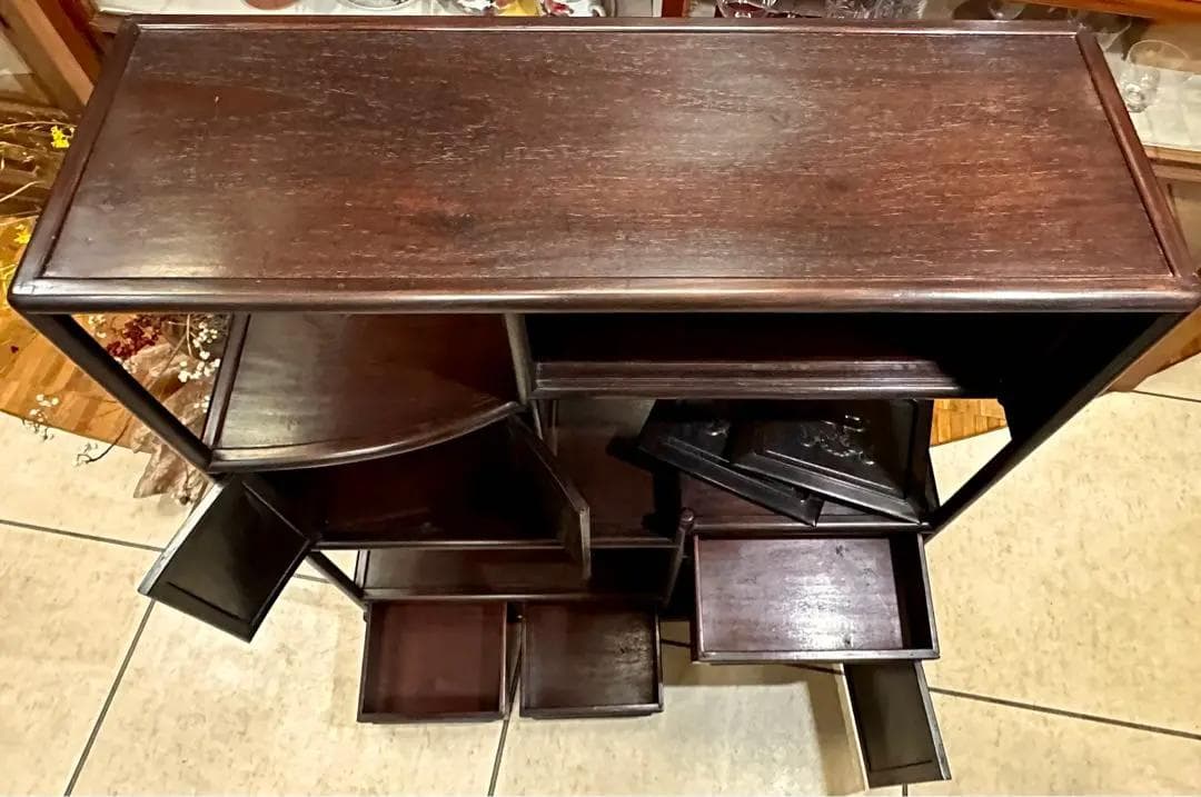 唐木 時代 飾り棚 骨董 アンティーク 紫檀 中国 飾棚 違い棚 茶棚 茶箪笥