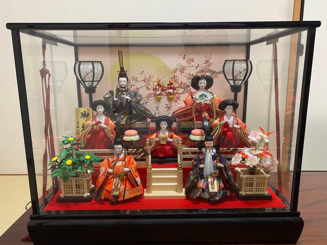 雛人形セット ケース入り 玉媛作 八女人形 ひな人形 照明付き オルゴール 美品