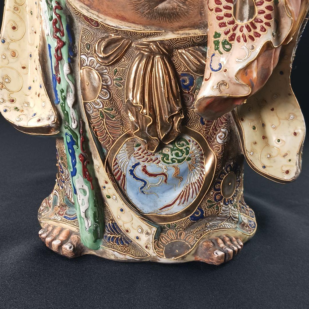 Y3122-9 九谷焼 色絵金襴手鳳凰布袋像 置物 高さ42㎝