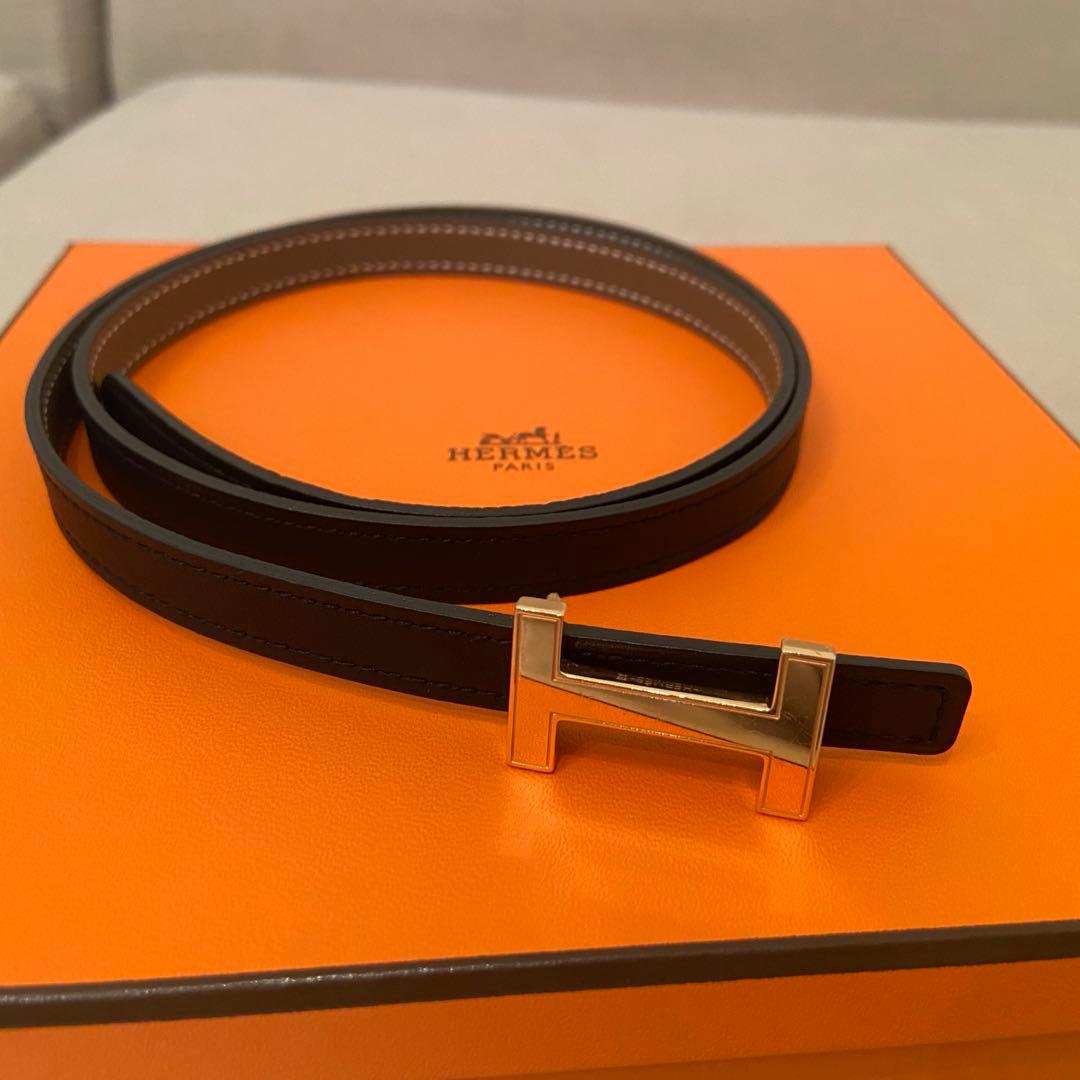 【美品】エルメス　リバーシブルレザーベルト13mm 黒/エトゥープ